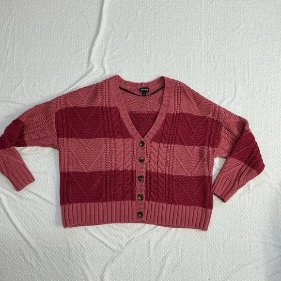 Torrid Two-Tone Pink Cable Cardigan V-neck Sweater 00 Large - Picture 3 of 7